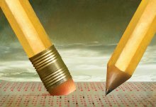 An illustration of large scale pencils approaching a standardized test