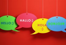 Illustration of speech bubbles containing world languages