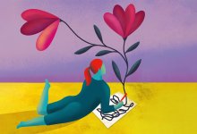 Illustration of person drawing with flowers growing from the drawing