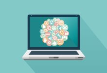 Illustration of different icons on a laptop screen