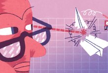 image of a student throwing a paper plane and a teacher's "Look" intercepting it