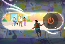 Illustration of a student deciding between using a phone or joining his friends